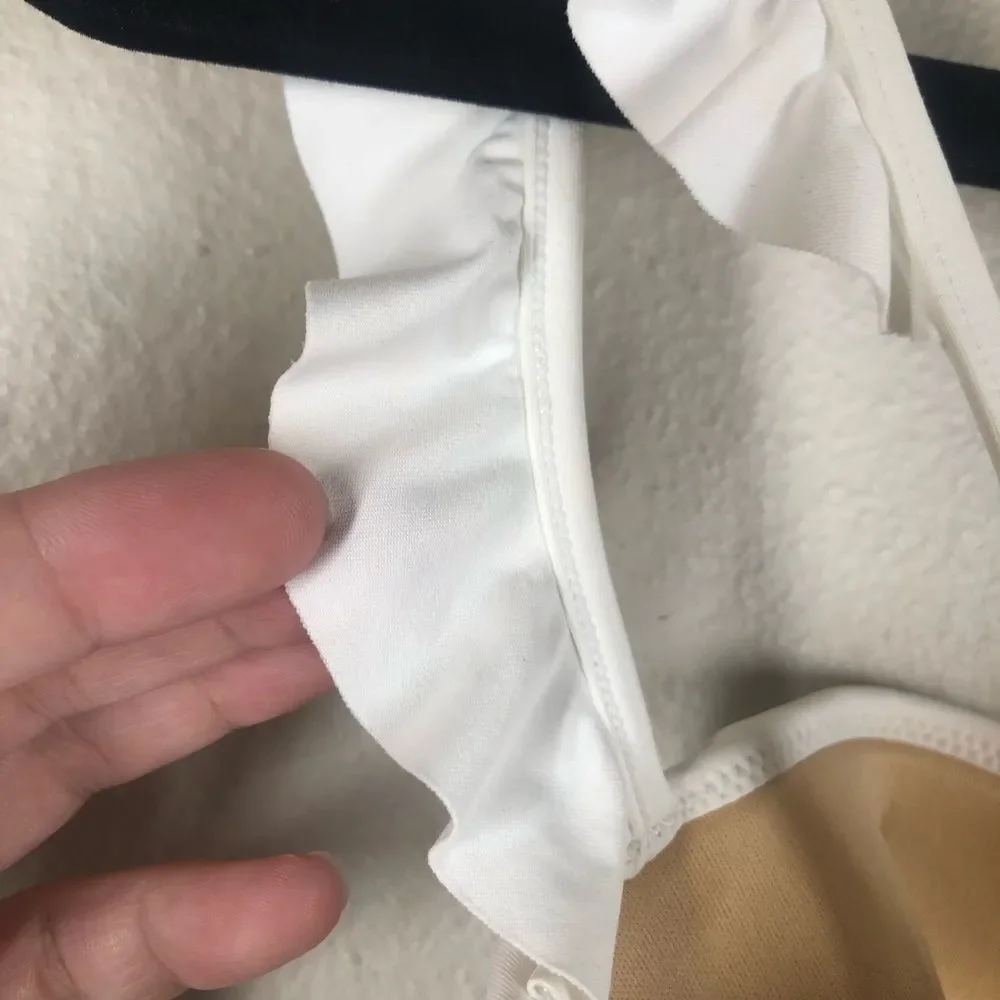 J. Crew White Ruffle Underwire Top 32D High Waist Ruched Bikini Bottom Small NWT